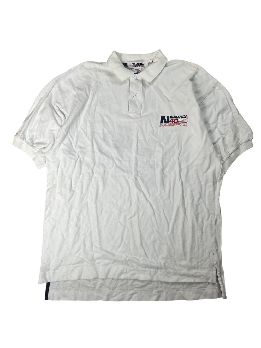 Nautica Shirt Mens 2XLT White Cotton Collared Big & Tall Competition Logo Pique